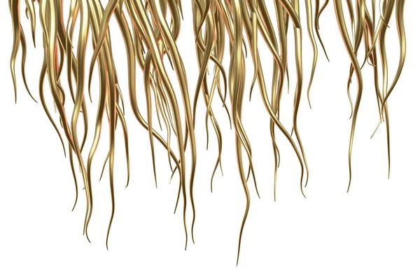 Kudrnaté a lesklé zlaté vlnité stuhy izolované přes bílé pozadí 3d ilustrace — Stock fotografie