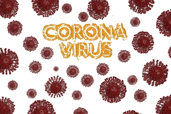 Coronavirus Wuhan, China COVID-19 inscription with corona cells around. Epidemic condition 3d illustration on white background — Stock Photo, Image