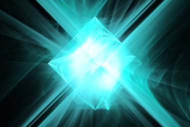 Parlak çizgiler ve şekiller uzayda uçuşuyor. Geometrik bilim kurgu yapısı. Soyut yaratıcı modern arkaplan