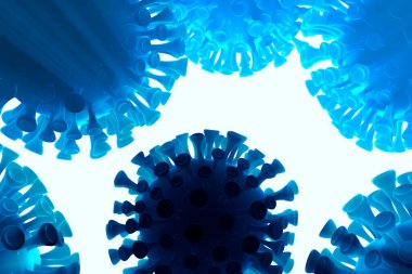 Coronavirus Wuhan, Çin Covid-19 molekülleri uzayda uçuyor. Mikroskobik fotoğrafçılık. Salgın virüs enfeksiyonu ve yaşam riski. Sağlığınıza dikkat edin. Hücrelerin 3d illüstrasyonu