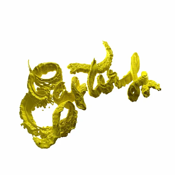 Vrolijk Pasen belettering gemaakt door sappige vloeibare gele plons. Uitnodiging realistische 3D illustratie wenskaart, advertentie, promotie, poster, flyer, web-banner, artikel, sociale media — Stockfoto