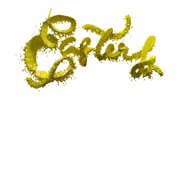 Happy Easter lettering made by juicy liquid yellow splash with copyspace. Invitation realistic 3d illustration greeting card, ad, promotion, poster, flyer, web-banner, article, social media — Stock Photo, Image