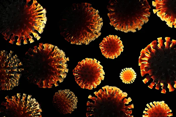 Coronavirus Wuhan, Cina molecole COVID-19 che volano nello spazio. Fotografia microscopica. Il concetto di infezione da virus epidemico e il rischio di vita. Cura della salute. Illustrazione 3D delle cellule — Foto Stock