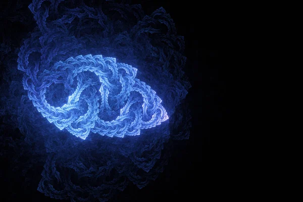 Parlak mavi çizgiler ve uzayda uçan şekiller. Geometrik bilim kurgu yapısı. Soyut yaratıcı modern arkaplan