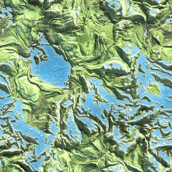 Montanhas textura sem costura Vista aérea a partir de avião com rios azuis vale. Viagem conceito de voo 3d ilustração fundo — Fotografia de Stock