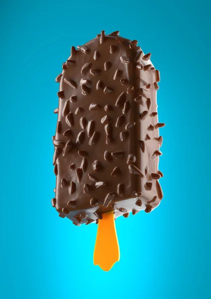 Lezzetli çikolatalı dondurma mavi arka planda izole edilmiş. — Stok fotoğraf