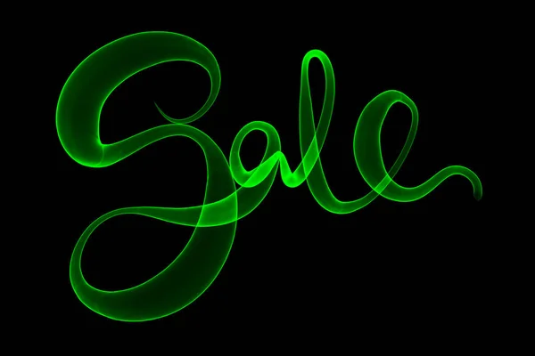 Sale handmade lettering, calligraphy made by green fire or smoke, for prints, posters, web — Stock Photo, Image