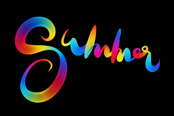 Hot summer lettering made by colorful rainbow fire or burning flame lettering over black background — Stock Photo, Image