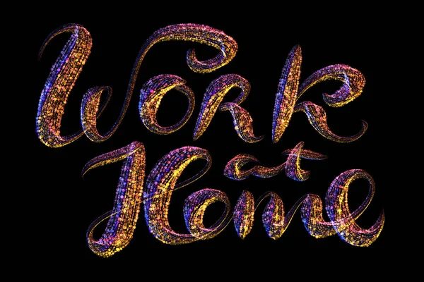 Trabalho em casa frase lettering feito de círculos luminosos multicoloridos isolados em fundo preto — Fotografia de Stock