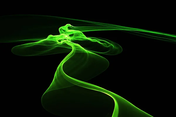 Eco αφηρημένη πράσινη φλόγα καπνού helix απομονώνονται σε μαύρο φόντο. Άνοιξη υγιή απεικόνιση επικάλυψη — Φωτογραφία Αρχείου