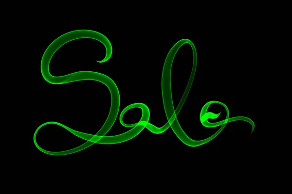 Sale handmade lettering, calligraphy made by green fire or smoke, for prints, posters, web — Stock Photo, Image