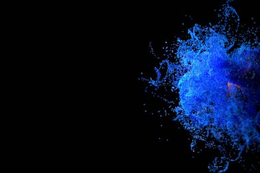 Mavi ve turuncu parlayan bulutlar parçacıklarla hesaplanıyor. Coronavirus konsepti. Bilgisayar soyut bir arkaplan oluşturdu. Kopyalama alanı ile 3d illüstrasyon