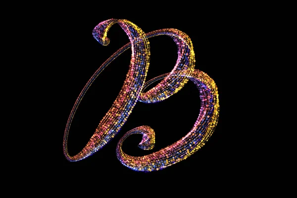 B - La letra mayúscula manuscrita hecha de círculos luminosos multicolores aislados sobre fondo negro. Parte de la serie Alphabet —  Fotos de Stock