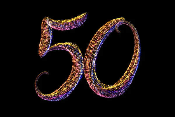 50 number lettering made by colorful particles isolated on black background — Stock Photo, Image