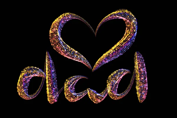 Feliz Dia dos Pais eu amo pai lettering com coração feito por partículas coloridas isoladas no fundo preto — Fotografia de Stock