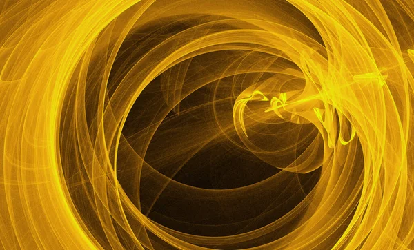 Neon świecący żółty skręcone linie kosmiczne latające w przestrzeni. Turbulencje loki płyną kolorowy ruch. Płynna i gładka struktura wirowa astronomii. Abstrakcyjne twórcze współczesne tło — Zdjęcie stockowe
