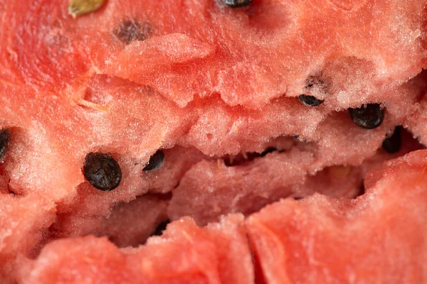 Reife Wassermelone Fleisch Nahaufnahme Makro Textur Hintergrund — Stockfoto