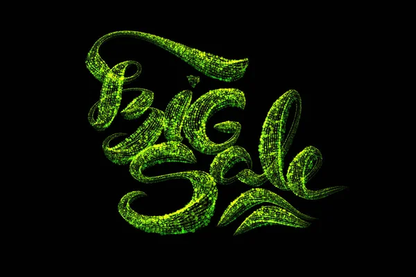Big Sale handmade lettering, calligraphy made by green particles, for prints, posters, web business advertising — Stock Photo, Image