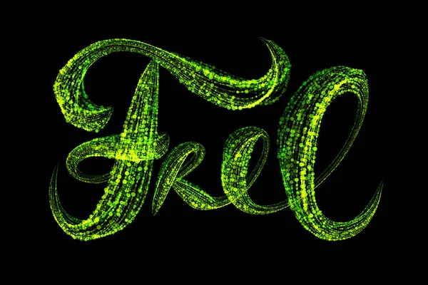 검은 배경에 분리 된 녹색의 빛나는 입자와 함께 쓰여진 자유 단어 글자 글자 글자. 판매 자유 개념 — 스톡 사진