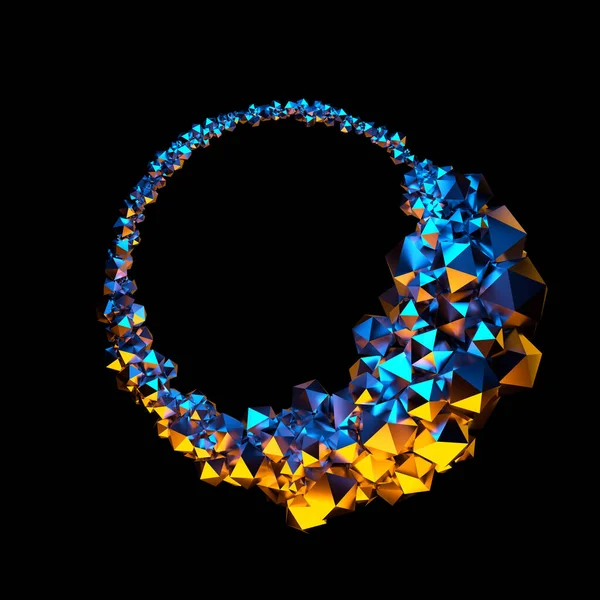Joyas abstractas de composición circular de esferas polivinosas bajas y polígonos en forma de anillo. Marco de burla para su diseño aislado sobre fondo negro 3d ilustración —  Fotos de Stock