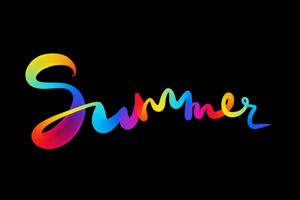 Forró nyári betű készült színes szivárvány tűz vagy égő láng betűkkel fekete háttér — Stock Fotó