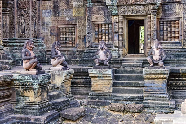 Affenschützer im Banteay Srei Tempel in Kambodscha. — Stockfoto