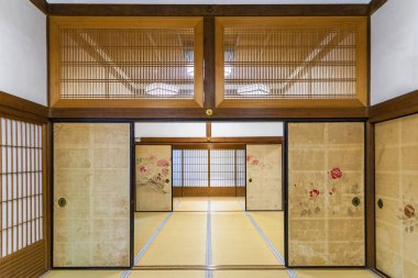 Koyasan, Japan - April 30, 2014: View of the interior of a traditional ryokan. clipart