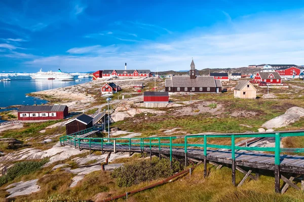 Cidade Ilulissat Groenlândia Está Localizada Aproximadamente 350 Norte Círculo Ártico — Fotografia de Stock