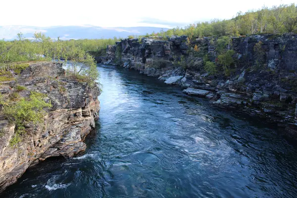 Přehled Řeky Kungsleden Arktické Tundře Národní Park Abisko Severní Švédsko — Stock fotografie