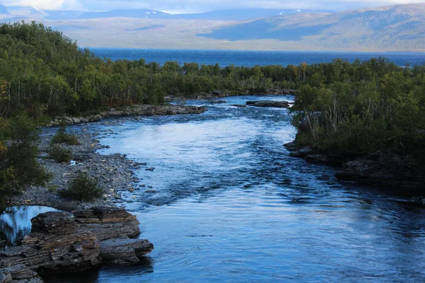 Přehled Řeky Kungsleden Arktické Tundře Národní Park Abisko Severní Švédsko — Stock fotografie