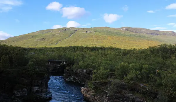 Přehled Řeky Kungsleden Arktické Tundře Národní Park Abisko Severní Švédsko — Stock fotografie