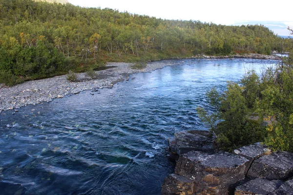 Přehled Řeky Kungsleden Arktické Tundře Národní Park Abisko Severní Švédsko — Stock fotografie