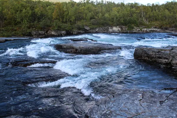 Přehled Řeky Kungsleden Arktické Tundře Národní Park Abisko Severní Švédsko — Stock fotografie