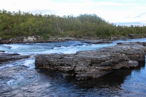 Přehled Řeky Kungsleden Arktické Tundře Národní Park Abisko Severní Švédsko — Stock fotografie