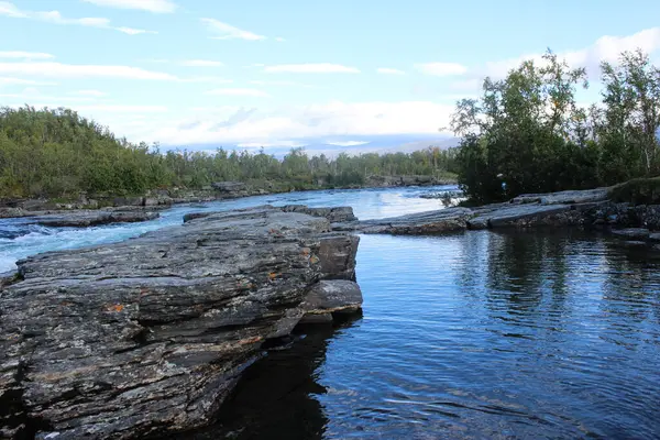 Přehled Řeky Kungsleden Arktické Tundře Národní Park Abisko Severní Švédsko — Stock fotografie