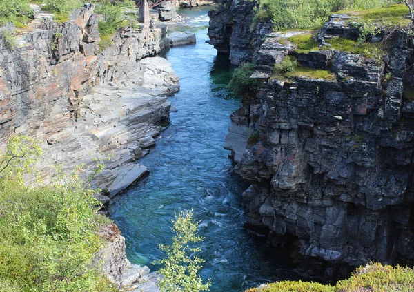 Přehled Řeky Kungsleden Arktické Tundře Národní Park Abisko Severní Švédsko — Stock fotografie