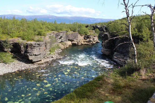 Přehled Řeky Kungsleden Arktické Tundře Národní Park Abisko Severní Švédsko — Stock fotografie