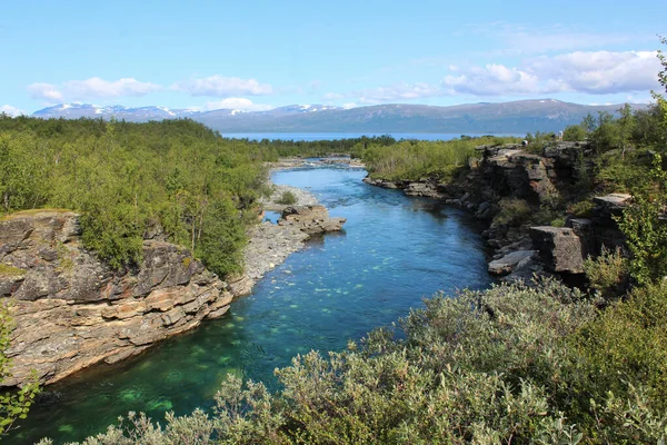 Přehled Řeky Kungsleden Arktické Tundře Národní Park Abisko Severní Švédsko — Stock fotografie