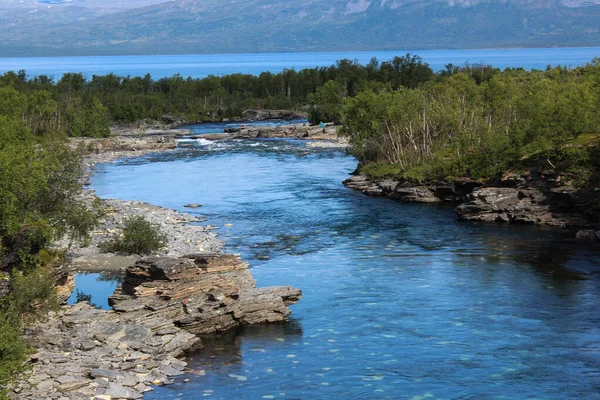 Przegląd Rzeki Kungsleden Arktycznej Tundrze Park Narodowy Abisko Szwecja — Zdjęcie stockowe