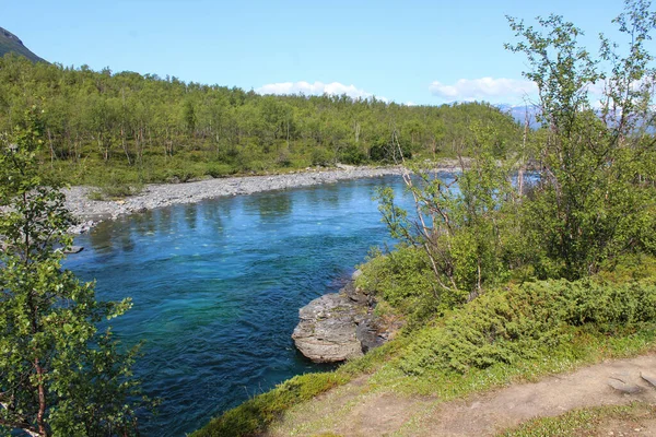 Přehled Řeky Kungsleden Arktické Tundře Národní Park Abisko Severní Švédsko — Stock fotografie