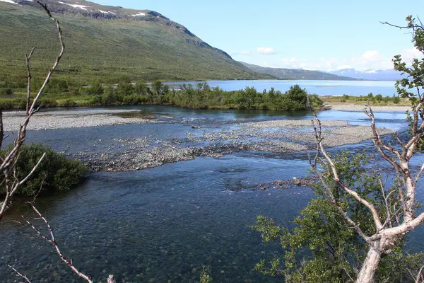 Přehled Řeky Kungsleden Arktické Tundře Národní Park Abisko Severní Švédsko — Stock fotografie