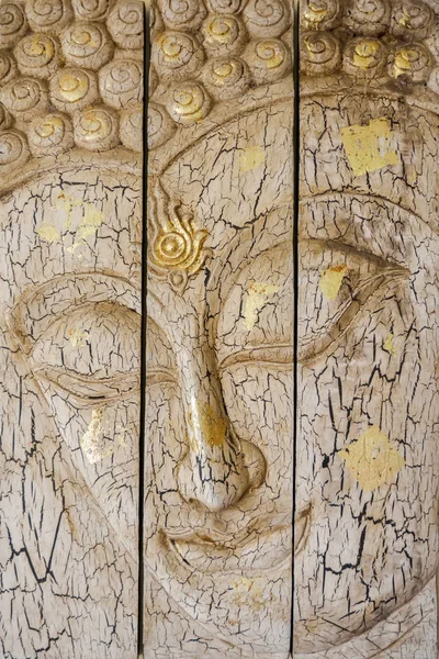 Traditional Thai style Lord Buddha's face wood carving — Stock Photo, Image