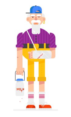 Hipster karakter Hipster elemanları ile. Moda büyükbaba. Vektör çizim tasarım.  