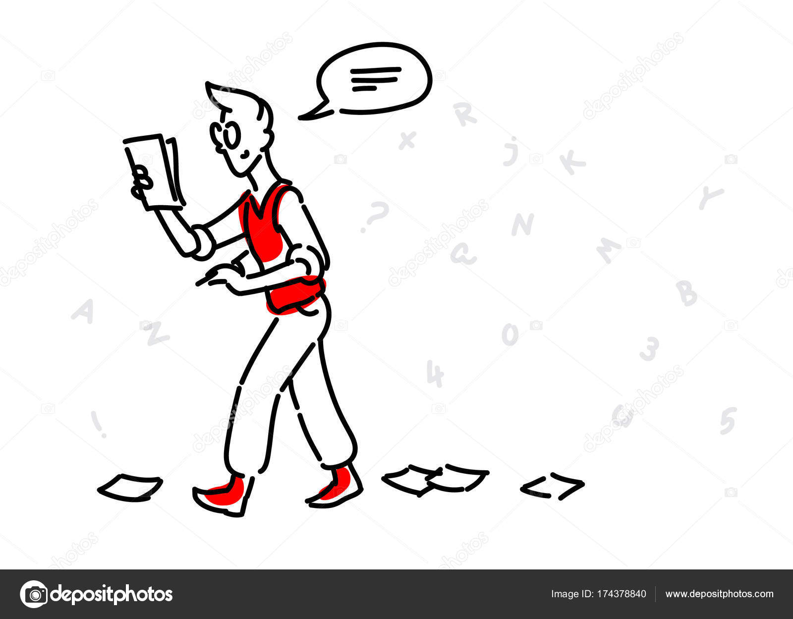 The editor in glasses writes an article. Vector image in a cartoon ...