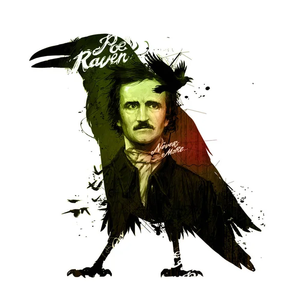 Edgar Allan Poe, βασιζόμενη σε απομονωμένες λευκό φόντο για εκτύπωση και το web. Εικονογράφηση, καλλιγραφία για το εσωτερικό. Ζωγραφική γκράφιτι στον τοίχο. Σχέδιο για ένα βιβλίο ή μια συλλογή διηγημάτων. — Φωτογραφία Αρχείου