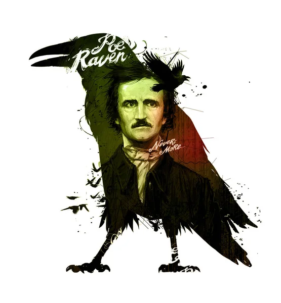 Edgar allan poe, zeichnend auf isoliertem weißen Hintergrund für Print und Web. Illustration, Kalligraphie für den Innenraum. Graffiti an die Wand malen. Entwurf für ein Buch oder eine Sammlung von Kurzgeschichten. — Stockfoto