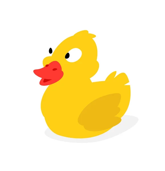 Gele rubber ducky. Vectorillustratie geïsoleerd op een witte achtergrond. Het karakter is een grappige en schattige vogel voor afdrukken, web, spandoek of poster. Huisstijl voor de corporatie. — Stockvector