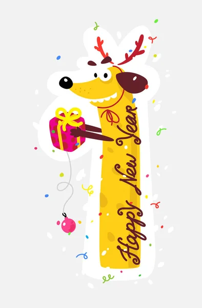Приємно собака жовтий. Китайський Новий рік та Різдво. Векторні ілюстрації, ізольовані на білому тлі. Для друку та Інтернету. Довгий такса, як сир і ковбаса. — стоковий вектор