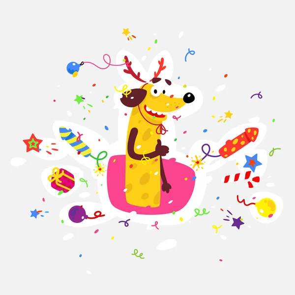 Yellow dog is the symbol of the new year. Vector illustration in a flat style. Sticker of a silly dog. The image is isolated from the background. Character for print, web and messengers. Emoji is a symbol. — Stock Vector