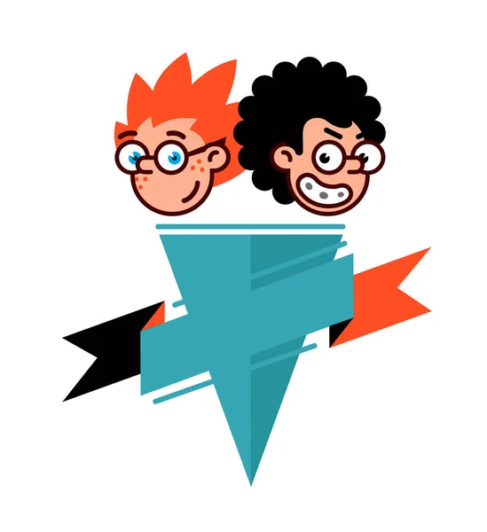 Cartoon tekens geeks in een vlakke stijl. Vector afbeelding geïsoleerd op een witte achtergrond. Strips logo van het bedrijf. Avatar, pictogrammen van tekens om af te drukken en website. Geek tekens voor het bedrijf. — Stockvector